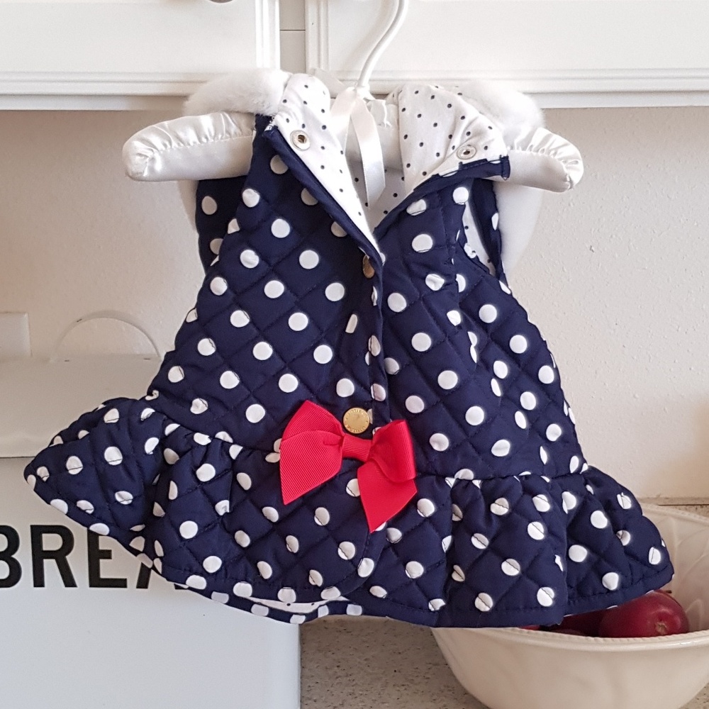 Navy Blue Girl White Polka dot Bow Pellum Vest 24m